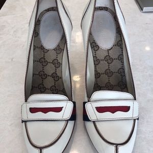 Gucci White Lifford Penny Loafer Pumps 6.5